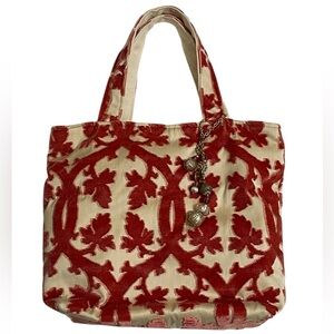 Stunning Handmade Red and Pale Gold Tapestry Tote Bag Gold Bling Bag Charm